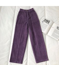 Elastic Waist Loose Long Straight Corduroy Pants – Nada Outfit Land Purple Baggy Pants For Fall, Baggy Purple Bottoms For Fall, Purple Baggy Cotton Jeans, Purple Straight Leg Cotton Pants, Purple Cotton Straight Leg Pants, Purple Cotton Bottoms For Fall, Trendy Purple Pants For Winter, Purple Straight Leg Pants For Fall, Casual Purple Bottoms For Winter