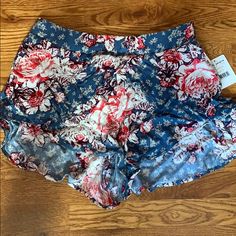 Free People Flower Shorts Summer Cotton Bottoms With Floral Print, Stretch Floral Print Shorts For Vacation, Blue Floral Print Bottoms With Short Length, Blue Floral Print Shorts For Spring, Casual Stretch Shorts With Floral Print, High Waist Summer Bottoms With Floral Print, Floral Print Short Bottoms For Summer, High Waist Floral Print Summer Bottoms, Casual Pink Floral Print Bottoms