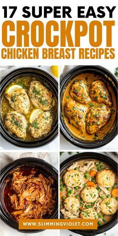 crockpot chicken breast recipe collage with text overlay