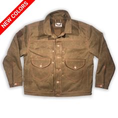 18oz USA 18oz Wax Duck Canvas Nutmeg Brown William Harris Ranchhand Jacket This overall style is inspired by the classic 1953 Type II Jacket. The style shown in the pictures is in our Regular fit 2X but does come in the SLIM Fit also, It's designed to hit right at the waistline for a compact look. THIS ONE has two acorn style pocket on the front and a back cinch back. The images above is a jacket made in 18oz Nutmeg Brown Wax Duck Canvas. This jacket , as an option , has a 12oz duck canvas liner Overall Style, Flag Embroidery, Duck Canvas, Pocket Jacket, Waxed Canvas, Trucker Jacket, Vintage Jacket, Hand Warmers, Military Jacket