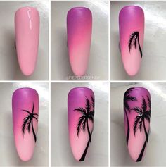 Uñas Nail Art, Nexgen Nails Colors, Nails Grunge, Halloween Nails Diy, Palm Tree Nails, Unghie Sfumate, Tropical Nails, Nail Drawing, Tree Nails