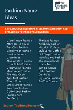 the fashion name ideas list for women's clothing