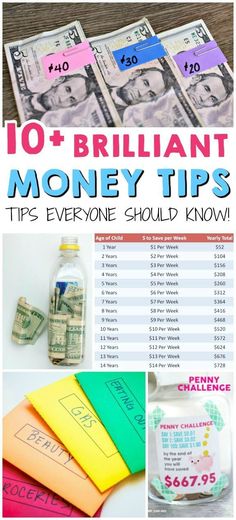 money bills with the words 10 brilliant money tips for everyone should know on top and bottom