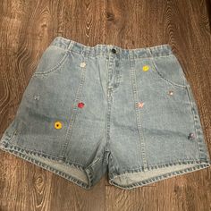 Brand New Teddy Fresh Denim Shorts With Appliqus And Embroidery Patch Pockets 100% Cotton Back Elastic For Extra Comfy. Good For Tummy Control Relaxed Fit Denim Bottoms With Floral Embroidery, Denim Bottoms With Floral Embroidery And Relaxed Fit, High Waist Denim Bottoms With Floral Embroidery, Casual Blue Bottoms With Floral Embroidery, Cute Denim Blue Denim Bottoms, Cute Denim Blue Bottoms, Casual Denim Bottoms With Floral Embroidery, Casual High Rise Bottoms With Floral Embroidery, Casual High Rise Shorts With Floral Embroidery