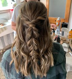 Popular Homecoming Hairstyles, Brown Hair Homecoming Hairstyles, Homecoming Hair For Thinner Hair, Half Up Have Down Prom Hair, Sadie’s Hairstyles, Hoco Hairstyles Fishtail, Down Hair Dos For Prom, Some Up And Some Down Hairstyles, Sadie’s Dance Hairstyles