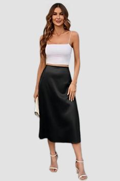 Looking for a stylish and versatile skirt that can be dressed up or down? Look no further than the Black Satin High Rise Midi Skirt! This skirt is perfect for any occasion, from a night out on the town to a casual day at the office. The high waist flatters your figure and the midi length is both stylish and practical. The soft satin fabric is comfortable to wear all day long and the black colour is perfect for any outfit. Pair this skirt with a blouse and heels for a dressy look, or with a t-shi Date Night Lined Midi Skirt, Lined Midi Skirt For Night Out, Midi Lined Skirt For Night Out, Night Out Midi Skirt With Lining, Casual Pencil Maxi Skirt For Night Out, Night Out Lined Midi Skirt, Solid Midi Skirt For Night Out, Solid Color Midi Length Skirt For Night Out, Solid Color Midi Skirt For Night Out