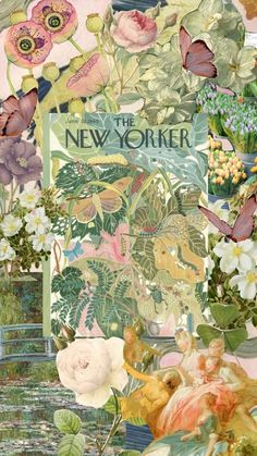 a collage of flowers and plants with the words new york written in it's center