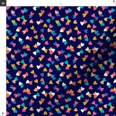 a blue background with multicolored hearts on it