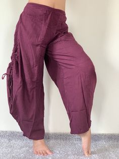 "Cotton Soft Rope Pants, Lady Pants, Light Weight Women Pants If you are looking for some pants that you can wear everywhere, comfortable, relax and Easy to wear. Cotton Soft Pants is Answer!! Nice gift for yourself or your lover Approx. Measurements: Waist 40\" Length 37\" Hip 48\" Inseam 28\" Ankle 12\" FRONT RISE: Measure from the center of the crotch to the top of the waist = 11\" - Condition: Brand new without tags. 100% Cotton - Made in Thailand Shipping & Handling * Parcels will be sh Comfortable Yoga Bottoms With Pockets, Comfortable High-waisted Cotton Pants, High-waisted Wide Leg Yoga Pants With Pockets, Comfortable Full-length Harem Pants With Pockets, Comfortable Yoga Pants With Loosely Fitted Hips, Wide Leg Yoga Bottoms With Side Pockets, Comfortable Solid Color Ankle-length Harem Pants, Comfortable Baggy Trousers, Baggy Comfortable Trousers