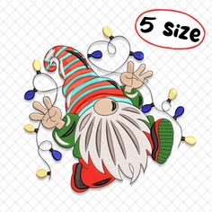 an image of a gnome with christmas lights on it's head and the words 5 size