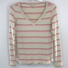 New Xs Americaneagle Outfitters Cream Ribbed Stretchy Sweater Pink/Brown Stripes Long Sleeve, V Neck; Soft, Light Weight; Nwt Brand New, Never Been Used. Chest 18” Long Sleeve 25” Top To Bottom Length 24” Hi ! Thanks For The ! Offers Are Welcome Bundle Items For Bigger Discounts In One Shipping 3 Items Bundle -> Get $15 Discounts Great Dealgift$ Thanks For Shopping @ Stylish Fashion Shop Fast Shipper Top Rated Cute Trendy Pink Ribbed Sweater, Pink Stretch V-neck Sweater, Pink Ribbed Tops For Fall, Ribbed Pink Tops For Fall, Spring Pink Ribbed Sweater, Casual Pink Winter Tops, Pink Ribbed Casual Sweater, Casual Pink Ribbed Sweater, Pink Ribbed Cotton Sweater