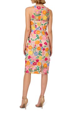 Abloom in floral embroidery, this A-line cocktail dress is full of flattering texture and just-right color. 40 1/2" length (size 8) Hidden back-zip closure Jewel neck Sleeveless Partially lined 100% polyester Dry clean Imported Spring A-line Floral Cocktail Dress, Spring A-line Embroidered Party Dress, Cocktail Midi Dress With Floral Applique, Fitted A-line Floral Dress With Embroidery, Floral Applique Embroidered Midi Dress For Party, Floral Applique Midi Cocktail Dress, Summer Evening Midi-length Embroidered Dress, Knee-length Floral Embroidered Dress For Spring, Summer Evening Embroidered Midi Dress