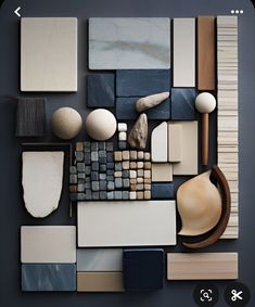 an assortment of different materials are arranged on the wall