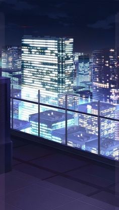 a cityscape with skyscrapers lit up at night