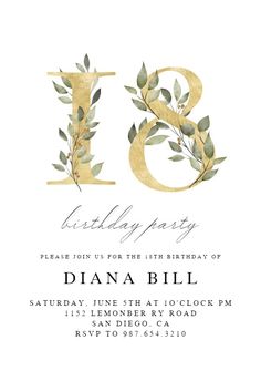 an elegant birthday party with gold foil and greenery on the letter b is shown