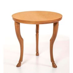 a small wooden table with two legs and a round top on an isolated white background