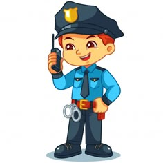 a cartoon police officer holding a cell phone