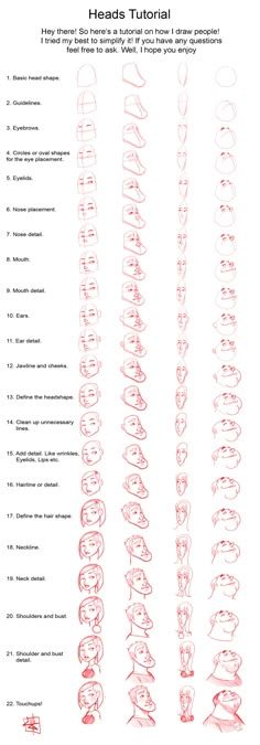 the instructions for how to draw heads and hands in adobe, photoshopped with red ink