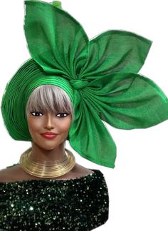 Traditional Green Turban, Traditional Green Headpiece For Parties, Elegant Green Headwrap For Party, Elegant Green Headwrap For Weddings, Adjustable Green Headpiece For Church, Green Adjustable Headwrap For Party, Aso Oke, Nigerian Wedding, Ready Made