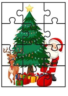 a christmas puzzle with santa and his reindeer