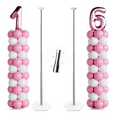 pink and white balloons are arranged in the shape of numbers