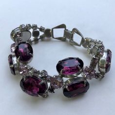 Large Purple Glass Faceted Rhinestones. Fold Over Clasp. Heavy Bracelet. Fabulous Vintage Bracelet. Large Bracelet, Vintage Bracelet, Purple Glass, Vintage Bracelets, Jewelry Vintage, Fold Over, Womens Jewelry Bracelets, Vintage Silver, Vintage Ladies