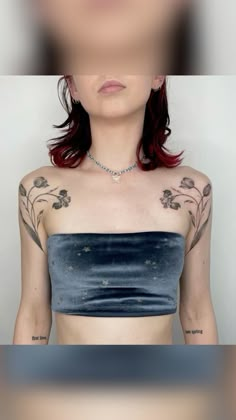 Symmetric Flower Tattoo, Shoulder Tattoos Symmetrical, Botanical Chest Tattoo Female, Symmetric Back Tattoo, Symmetric Tattoos, Vintage Flowers Tattoo, Outside The Box Tattoo, Symmetrical Collarbone Tattoo, Delicate Tattoo Sleeve