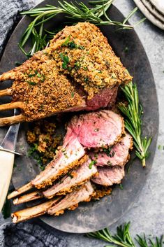 roast beef with herb crust on a plate