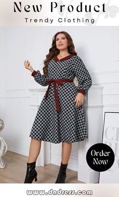 Plus Size Plaid V-neck Long Sleeve Dress Plus Size Plaid, Sleeve Dress, Dresses With Sleeves, Long Sleeve Dress, Plaid, Plus Size, V Neck, Long Sleeve, Free Shipping