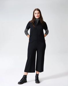 Kate Stretch Cotton Twill Jumpsuit - Black | Universal Standard Black Relaxed Fit Jumpsuit For Workwear, Black Relaxed Fit Overalls For Work, Black Utility Overall Jumpsuits And Rompers, Black Utility Overalls Romper, Black Utility Overall Jumpsuits, Black Utility Overalls Jumpsuit, Black Utility Jumpsuit For Workwear, Chic Workwear Jumpsuits And Rompers With Side Pockets, Black Utility Overalls For Workwear