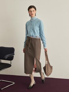 Composition : WOOL 50% NYLON 30% POLYESTER 20%Color : BROWNCountry of Origin : KOREA Belted Midi Skirt, Preppy Outfits, Midi Skirt, Composition, Wool, Skirt, The Originals, Clothes For Women, Clothes