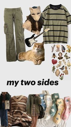 there are many different types of clothes and shoes on this page, with the caption'my two sides '