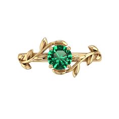 Vintage Emerald Leaf Floral Ring Promise 14K Solid Gold Ring Engagement Ring Emerald Floral Vines Ring Wedding Ring Anniversary Emerald Ring Details info: Metal: 14K and 18K Solid Gold/White Gold/Yellow Gold/Rose Gold available to customize, please feel free to contact us. Ring: Band Thickness 1.5mm Width 2mm Approximately Gem Details: Center Stone: Lab Emerald 5.5 mm, Approximately Clarity: A++ Cut: Round Custom Orders: 1. We take orders for the Rings, Pendants, Necklaces, Earrings, Bracelets, Gold Solitaire Emerald Ring For Promise, Emerald Crystal Ring In Yellow Gold, Yellow Gold Emerald Crystal Ring, Gold Emerald Ring For Promise, Gold Emerald Ring With Center Stone For Promise, Gold Emerald Ring With Round Band For Promise, Gold Emerald Ring With Halo Design, Elegant Gold Emerald Ring With Round Band, Wedding Yellow Gold Solitaire Emerald Ring