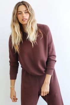 The perfect sweatshirt with a vintage cut and feel. Bracelet sleeves are on the shorter side Rose Quartz Color, Rum Raisin, Grape Color, Basic Fits, Forever Yours, Black Olive, Sweatshirts Online, Olive Color, Cotton Fleece