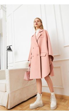 New Coat Design For Women, Elegant Oversized Pea Coat For Office, Pink Wool Outerwear For Office, Pink Wool Coat For Workwear, Chic Cape Outerwear For Office, Elegant Pink Outerwear For The Office, Chic Office Cape Outerwear, Elegant Pink Outerwear For Office, Elegant Pink Office Outerwear