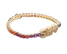 This beauty is not only customizable, it has the most stunning shades of precious stones, and it looks so glamorous stacked with other bracelets. Available in 14k yellow, rose, or white gold 4mm multi-colored stones include sapphires, amethyst, tourmaline, peridot, ruby, rubillite, and tourmaline Letters measure 11mm in height Avoid contact with water, perfumes and lotions Please note the letters feature a unique finish of high polish gold on the top half and matte gold on the bottom half By Typ Half Tennis Bracelet, Puffy Letters, Half And Half, Colored Stones, Tennis Bracelet, Matte Gold, Yellow Rose, Multi Colored, Rope Bracelet