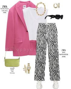 Zara Outfit 2020, Pink Pants Outfit, Outfit Mujer, Zara Blazer, Looks Party, Prada Sunglasses, Pink Style, Blazer Outfits