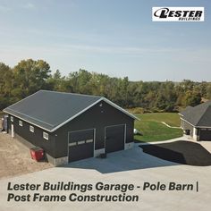 Lester Buildings Garage - Pole Barn | Post Frame Construction. #polebarn #postframe #garage #hobbyshop #residential #lesterbuildings Shed, Garage, Building