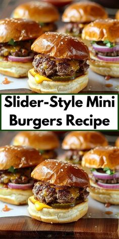 the slider - style mini burgers are ready to be eaten