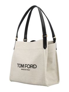 Amalfi Medium Tote By Tom Ford. Featuring: Top Handle Printed Logo At Front Main Compartment Magnetic Closure Inner Pockets Inner Leather Strap Width: 29 cm Height: 26 cm Depth: 16 cm Composition: 90% cotton, 10% calf leather Lining, 70% cotton, 10% polyester, 10% acrylic, 10% calf leather | Tom Ford Women's Amalfi Medium Tote in White | SS24 Medium Bag, White Tote, Leather Accents, Leather Cap, How To Make Handbags, Medium Tote, Spring Summer 2024, Tote Handbag, Extra Storage