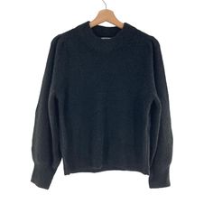 Madewell Eaton Puff Sleeve Sweater In Crew Thick Knit In Black Ma716 Black Chunky Knit Crew Neck Top, Black Chunky Knit Top For Layering, Cozy Black Textured Knit Top, Black Soft Knit Turtleneck Sweater, Cozy Black Sweater For Work, Black Knitted Tops For Cold Weather, Black Soft Knit Tops For Cold Weather, Black Knit Tops For Cold Weather, Puff Sleeve Sweater