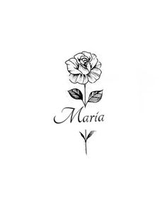 a black and white drawing of a rose with the word marla written in cursive writing