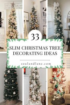 christmas tree decorating ideas with white and green trees in the corner, including ornaments