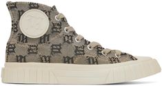 High-top polyester- and cotton-blend canvas sneakers in beige. · Jacquard logo pattern throughout · Rubber cap toe · Lace-up closure · Rubberized logo patch at outer side · Rubberized logo patch at heel counter · Canvas lining · Treaded rubber sole Supplier color: Monogram beige Logo Pattern, Canvas Sneakers, High Top, Patch Logo, High Top Sneakers, High Tops, Apparel Accessories, Rubber Sole, Cotton Blend