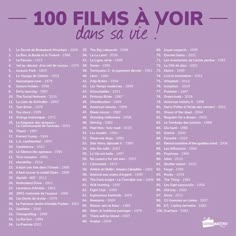 a purple poster with the words 100 films a voir, sanss sa vie