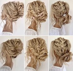 four pictures of different styles of braids and hair in the same style, one is blonde