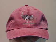 NEW EMBROIDERED AFRICA OSTRICH BIRD MEN WOMEN WILDLIFE BASEBALL HAT (HATS SHOWN ARE BURGUNDY, FOREST GREEN AND BLACK) Adams Optimum 6 Panel Baseball Hat Low Profile - 100% Cotton Twill Adult Cap Pigment Dyed - Garment Washed Hat 6 Panels with Sewn Matching Eyelet Visor with 3 Rows of Stitching Pre-formed Bill - Leather Strap with Brass Grommet Adjustable - One Size Fits Most An Extremely Comfortable Baseball Hat! Enjoy the Embroidered African Ostrich Wildlife Baseball Hat! We have 24 Different S Casual Embroidered Baseball Cap With Short Brim, Embroidered Short Brim Baseball Cap, Casual Trucker Hat With Embroidered Short Brim, Casual Embroidered Trucker Hat With Short Brim, Red Embroidered Snapback Hat, Embroidered Red Hats, Red Embroidered Baseball Cap, Red Embroidered Baseball Cap With Curved Brim, Embroidered Hat, One Size Fits Most