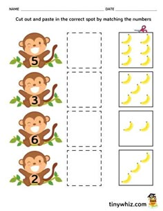 the worksheet for numbers 1 to 10 with monkeys and bananas on it,