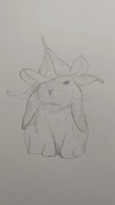 a pencil drawing of a rabbit wearing a hat