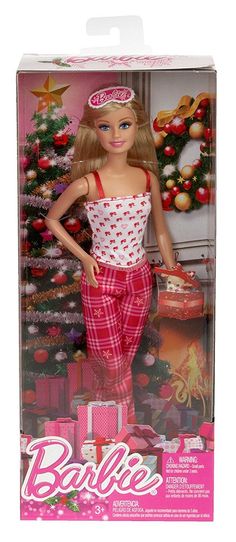 the barbie doll is wearing red and white pajamas